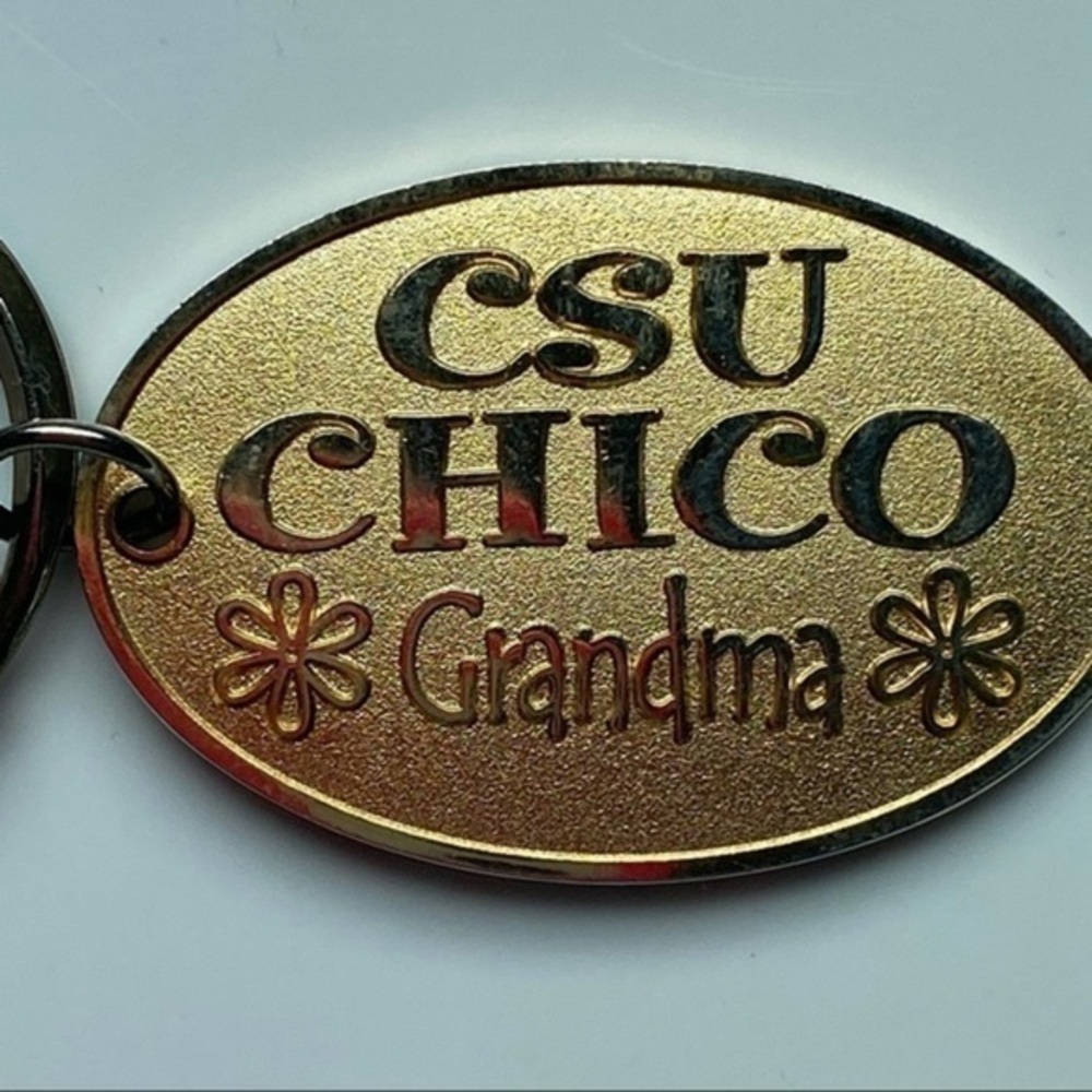 Vintage Chico State University Collegiate Gold Metal Grandma Key Ring Holder